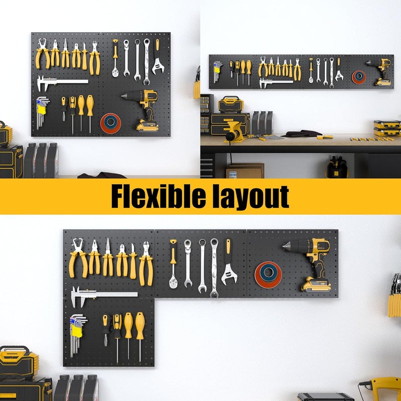Spampur Peg Board, 4 Pack Metal Pegboard Panels Black Pegboards Wall Organizer, Tools Pegboard Storage System for Workbench, Garage Tool Storage, Office Organization, Wall Home, Craft Room - Image 5